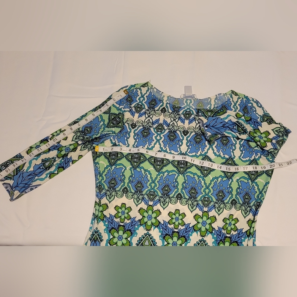 🖤LONDON TIMES SZ 14 Blue and Green Patterned Tunic Dress - Picture 5 of 6